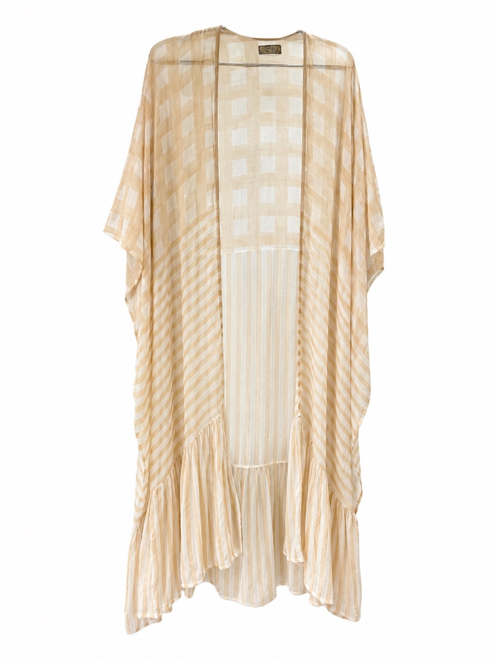Free People Beige Cream Striped Gauze Kimono Duster